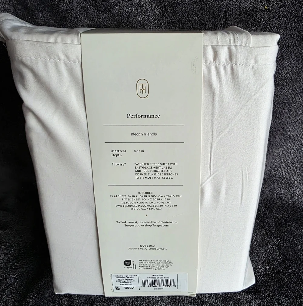 Threshold Queen 400 Thread Count Performance Sheet Set Ivory w Love Detailed Hem